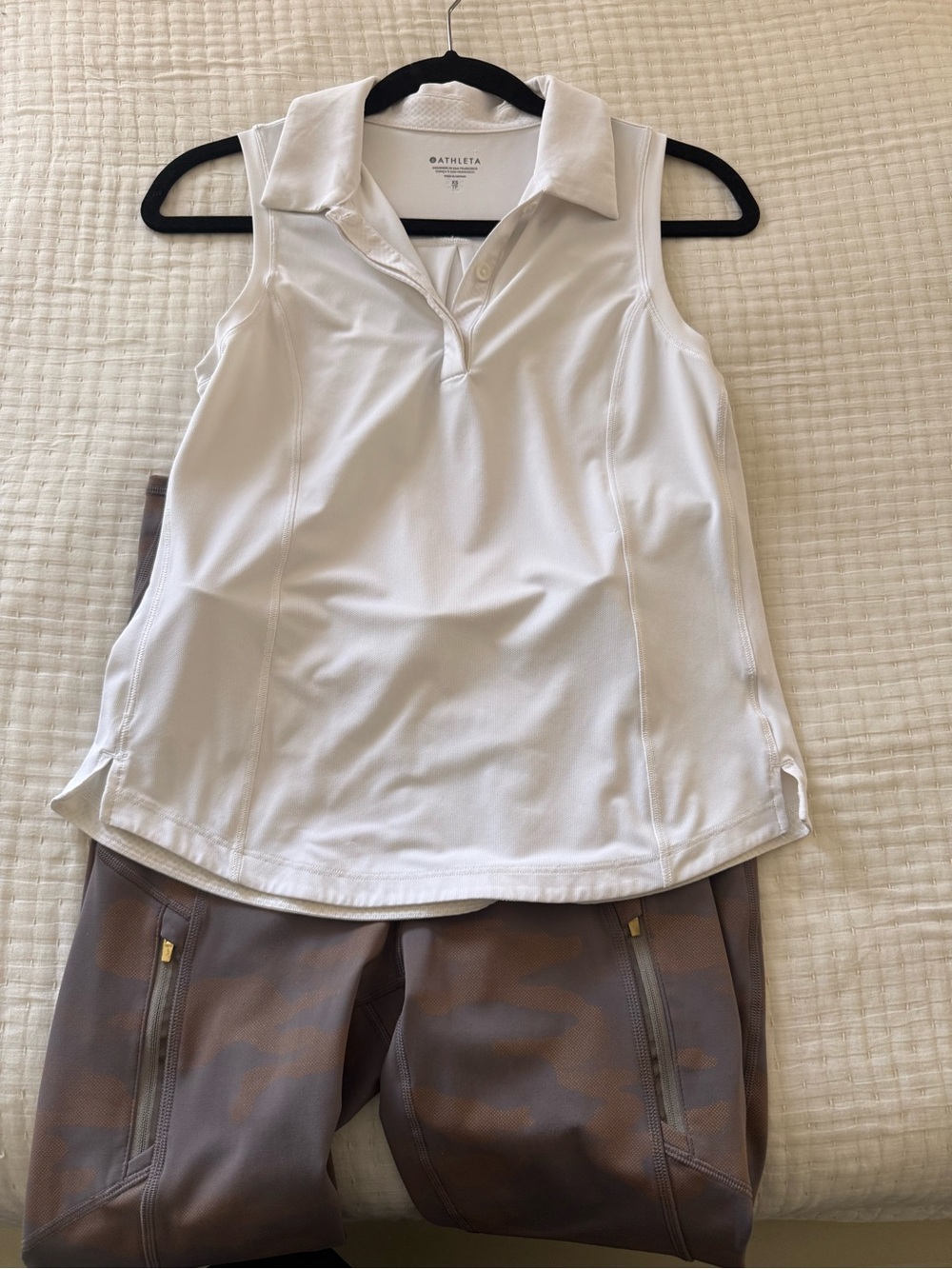 Athleta White Sleeveless Polo Tank Top and leggings